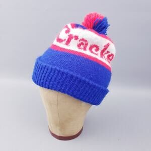 Vintage 80s Cracker Jack Pom Pom Beanie Hat Stocking Cap Festive Toboggan Winter